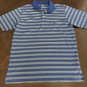 Men’s PGA Tour-Performance Golf Short Sleeve Polo Size L Striped Blue and Yellow